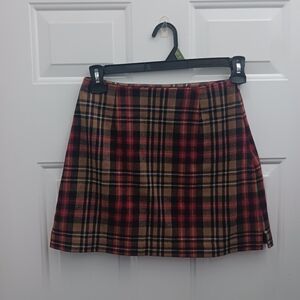 Plaid Mini Skirt - Red and Tan